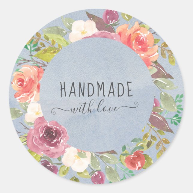 vibrant summer floral handmade with love classic round sticker (Front)