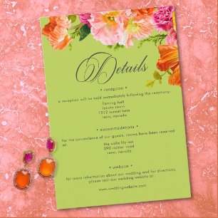 Vibrant Summer Floral Lime Orange Pink Wedding Enclosure Card