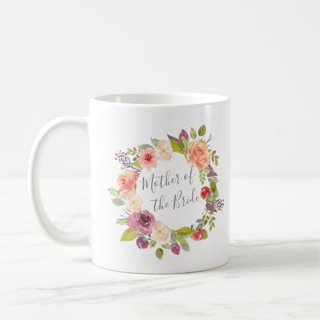 Vibrant Summer Floral Wreath  Mother of the Bride Coffee Mug (Left)