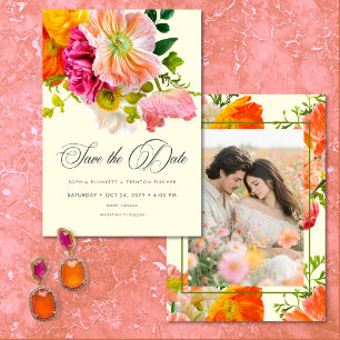 Vibrant Summer Floral Yellow Orange Pink Photo Save The Date
