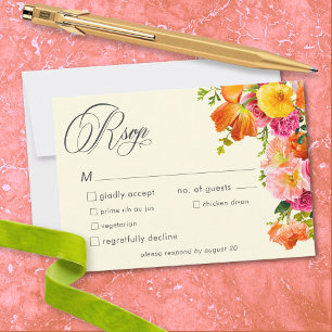Vibrant Summer Floral Yellow Orange Pink Wedding RSVP Card