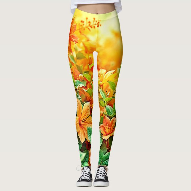 Vibrant Summer Flowers Leggings (Front)