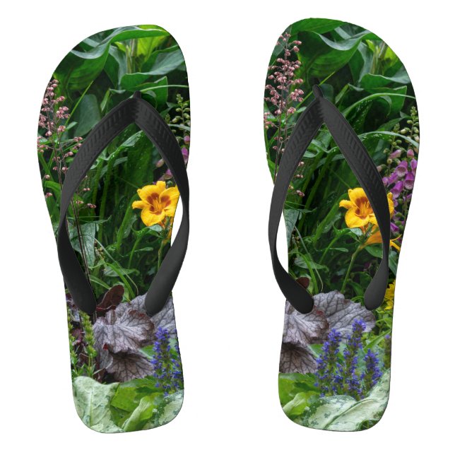 Vibrant Summer Garden Flowers Pattern Background Flip Flops (Footbed)