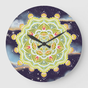 Vibrant summer mandala dark night clock