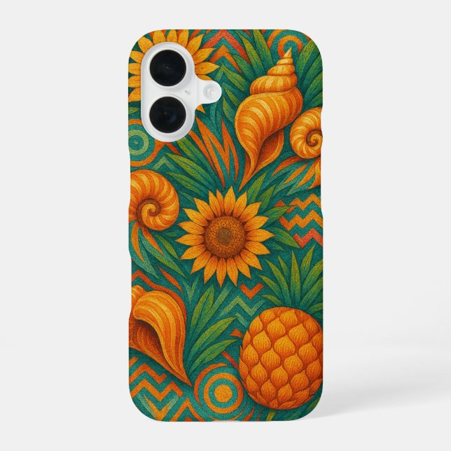 Vibrant Summer Pattern – Tropical Season iPhone 16 Case (Back)