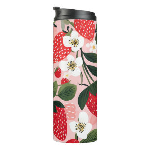 Vibrant Summer Strawberry and Flower Patch Thermal Tumbler