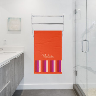 Vibrant Summer Stripes Bath Towel - orange red