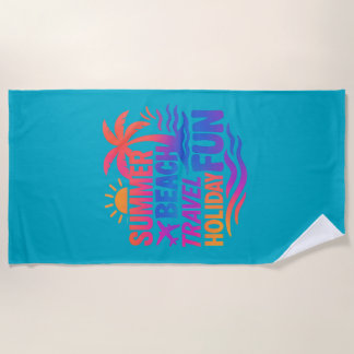 Vibrant Summer Typography Collage with Graphic Fus Beach Towel