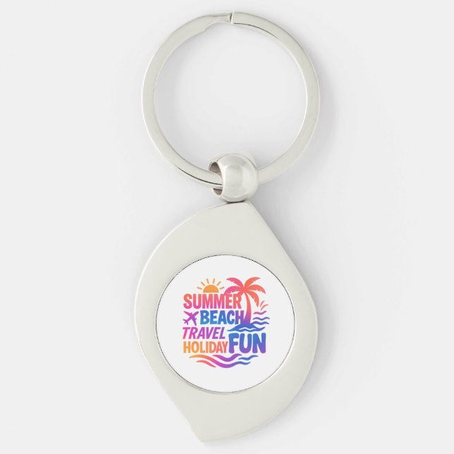 Vibrant Summer Typography Collage with Graphic Fus Key Ring (Front)
