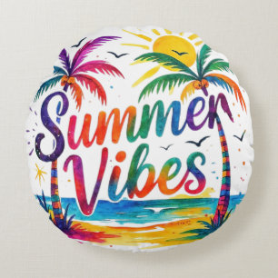 Vibrant Summer Vibes Round Cushion