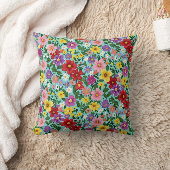 Vibrant Summer Wildflower Garden Floral Pattern  Cushion (Blanket)
