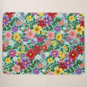 Vibrant Summer Wildflower Garden Floral Pattern Sherpa Blanket