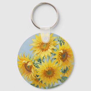 Vibrant Sunflower Bouquet Oil Painting Key Ring
