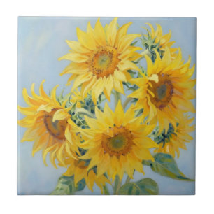 Vibrant Sunflower Bouquet Oil Painting Tile