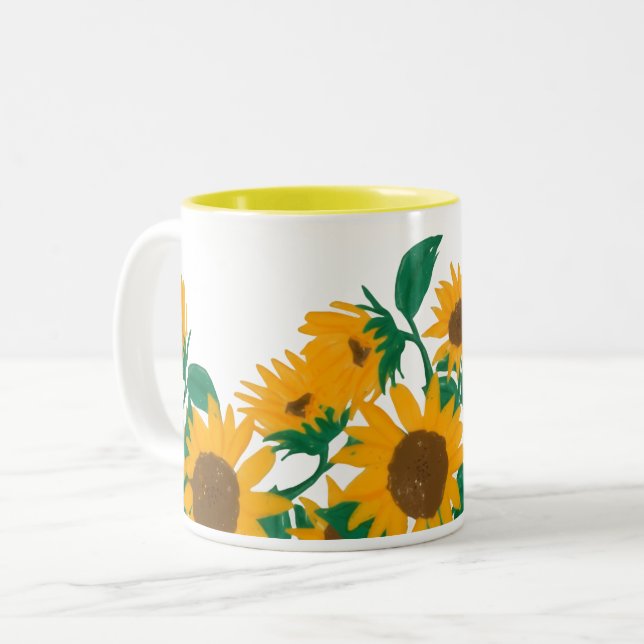 Vibrant Sunflower Bouquet Two-Tone Coffee Mug  (Front Left)
