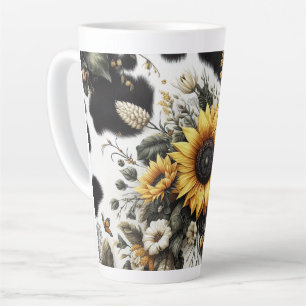 Vibrant Sunflower Bouquet With Butterflies Latte Mug