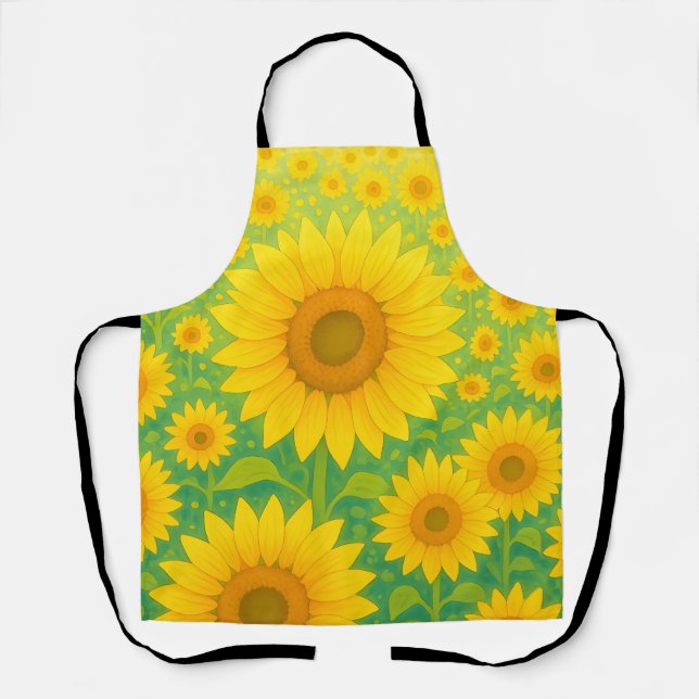 Vibrant Sunflower Field Pattern Apron (Front)