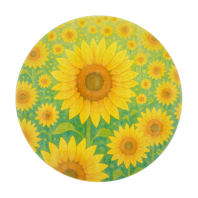 Vibrant Sunflower Field Pattern Cutting Board (Front)