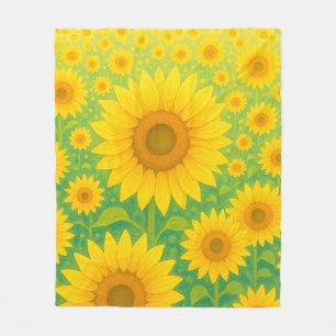 Vibrant Sunflower Field Pattern Fleece Blanket