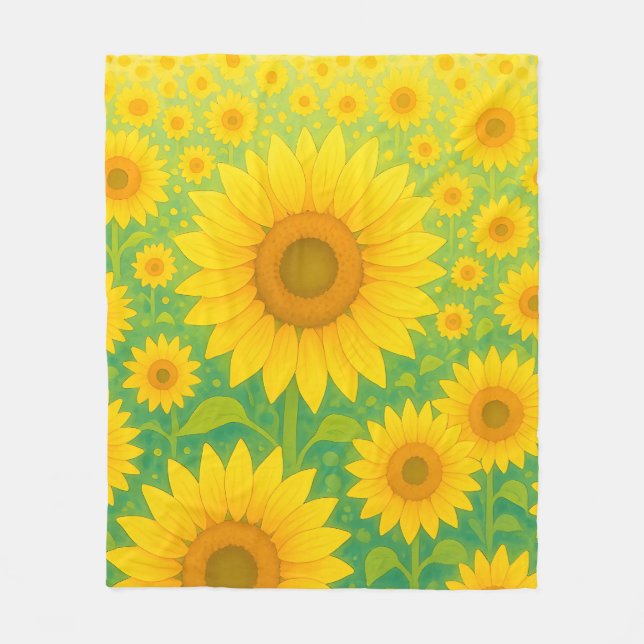 Vibrant Sunflower Field Pattern Fleece Blanket (Front)
