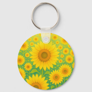 Vibrant Sunflower Field Pattern Key Ring