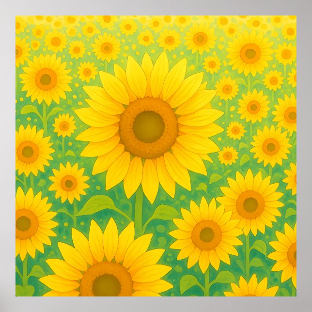 Vibrant Sunflower Field Pattern Poster (Front)