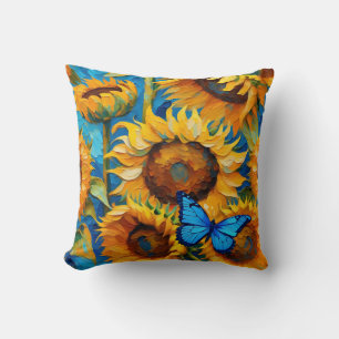 Vibrant Sunflower Floral And Butterfly  Cushion