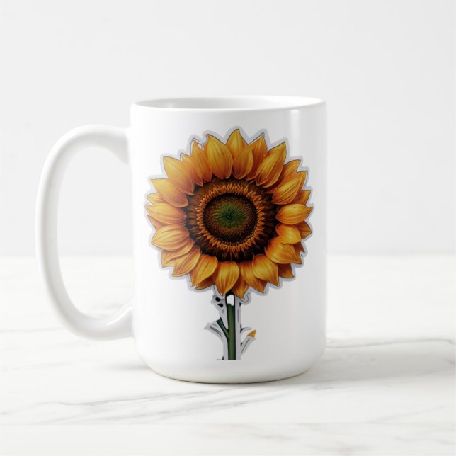 Vibrant Sunflower Illustration Design  Coffee Mug (Left)