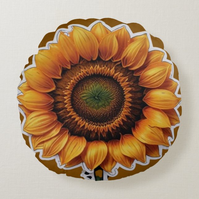 Vibrant Sunflower Illustration Design  Round Cushion (Front)