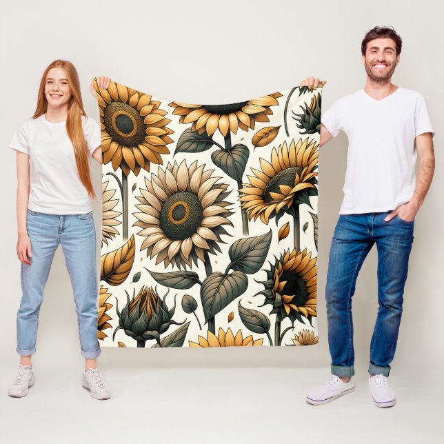 Vibrant Sunflower Pattern Fleece Blanket (In Situ)