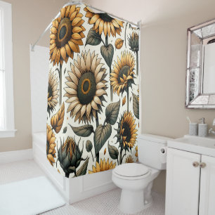 Vibrant Sunflower Pattern Shower Curtain