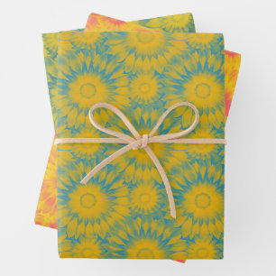 Vibrant Sunflower Tie-Dye Art Wrapping Paper Sheet