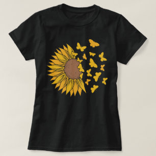 Vibrant Sunflower With Butterflies  T-Shirt