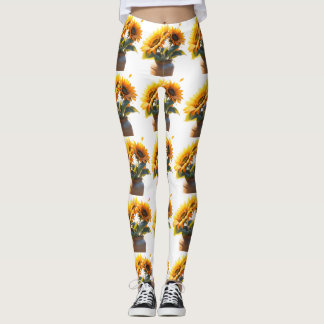Vibrant Sunflowers in a Rustic Pot Leggings