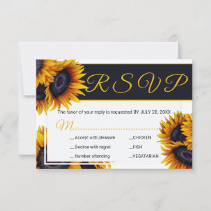 Vibrant Sunflowers   Summer Wedding Meal Options RSVP Card