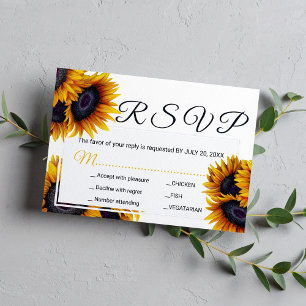 Vibrant Sunflowers Summer Wedding Meal Options RSVP Card