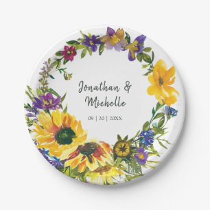 Vibrant Sunflowers Wildflowers Floral Wedding Paper Plate