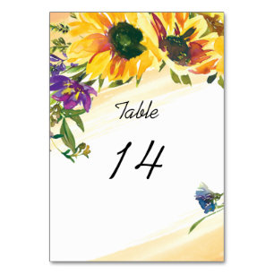 Vibrant Sunflowers Wildflowers Floral Wedding Table Number