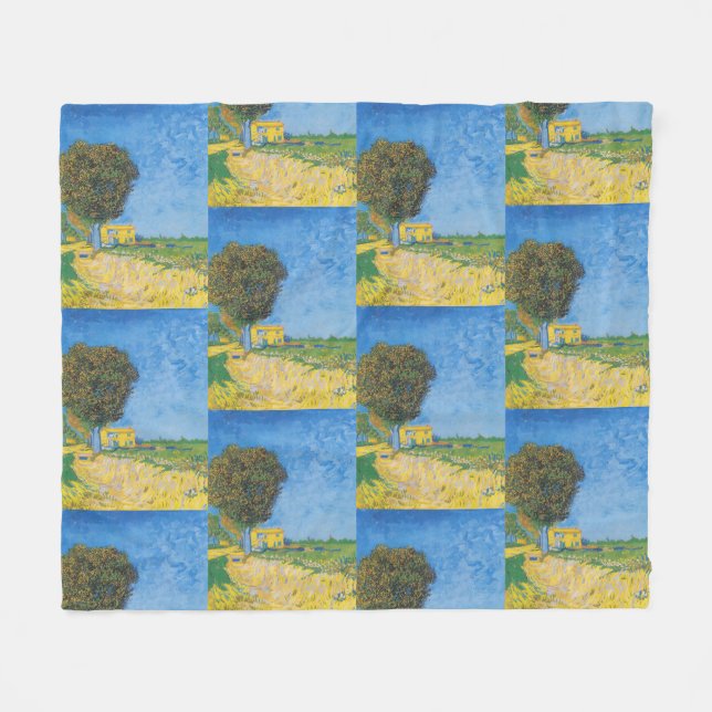Vibrant Sunny Path & Yellow House by Van Gogh Fleece Blanket (Front (Horizontal))