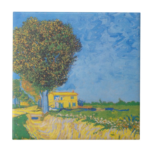Vibrant Sunny Path & Yellow House by Van Gogh Tile (Front)