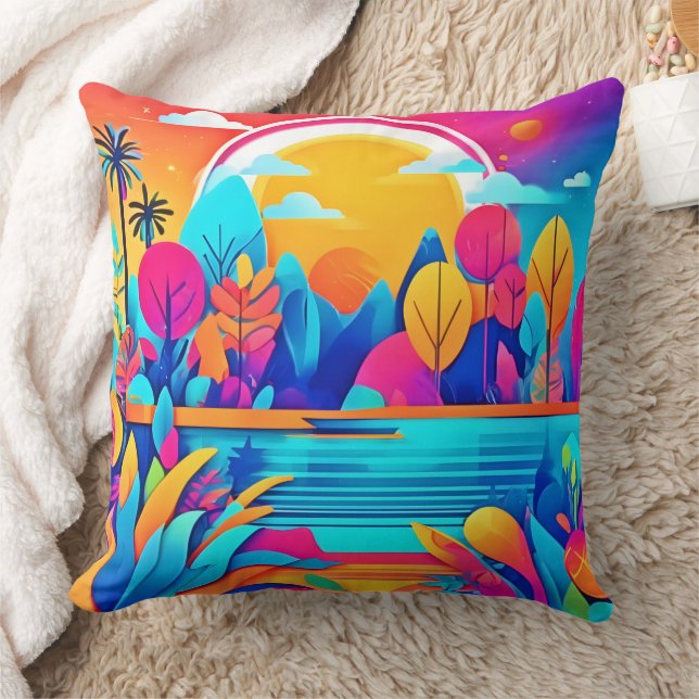 Vibrant Sunrise Landscape Cushion (Blanket)