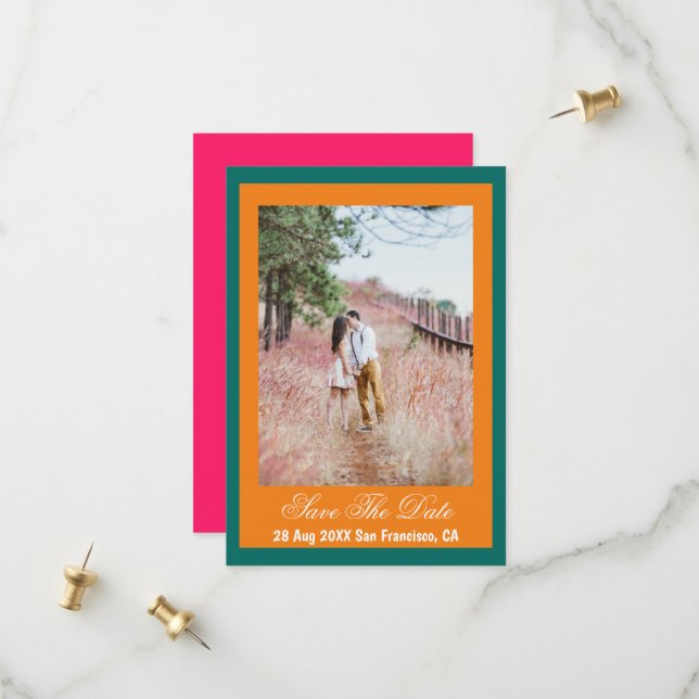 Vibrant Sunrise Minimalist Mix & Match Save The Date (Front/Back In Situ)