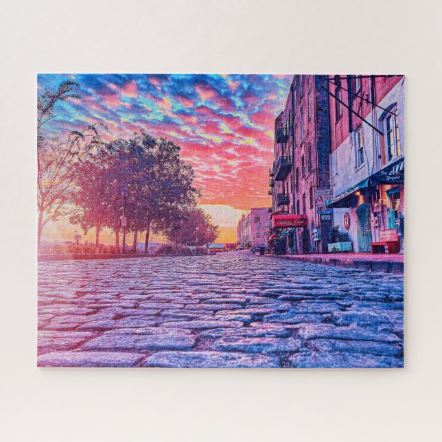 Vibrant Sunrise on River Street Puzzle (Horizontal)