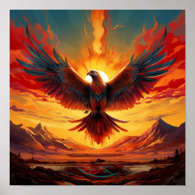 Vibrant Sunrise Phoenix Poster - Majestic Wildlife (Front)