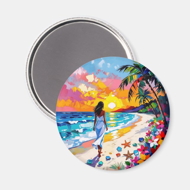 Vibrant Sunset Abstract Beach Scene   Magnet (Front/Back)