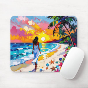 Vibrant Sunset Abstract Beach Scene Mouse Mat