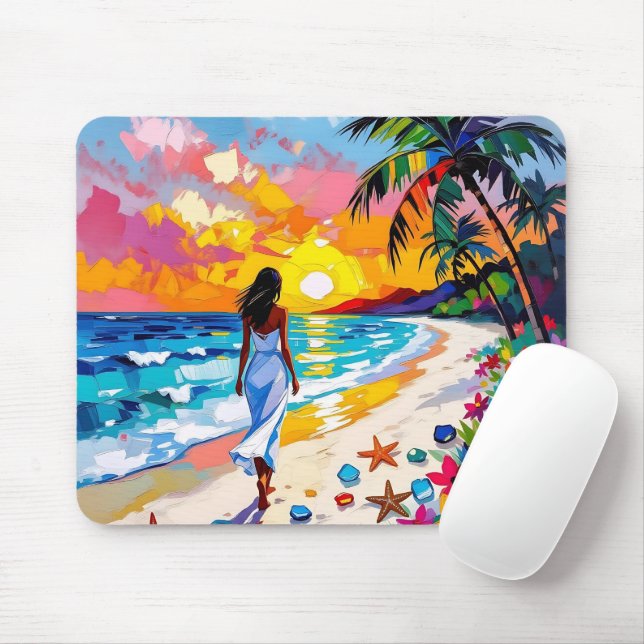 Vibrant Sunset Abstract Beach Scene   Mouse Mat (With Mouse)