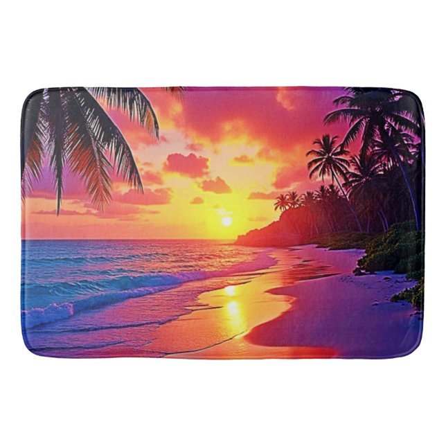 Vibrant Sunset Beach Dream Design Bath Mat (Front)