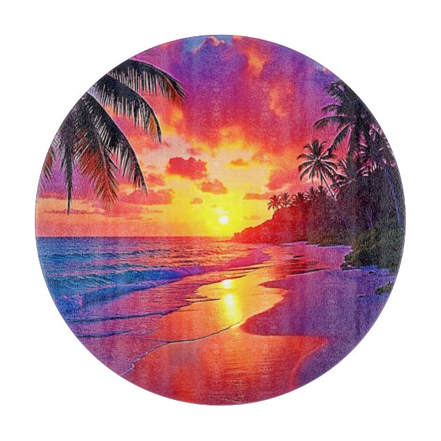 Vibrant Sunset Beach Dream Design Cutting Board (Front)