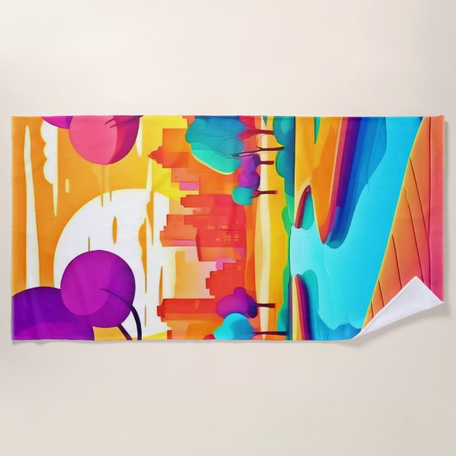 Vibrant Sunset City Park Beach Towel (Front)